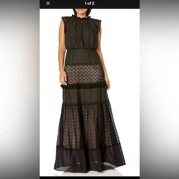 Monique Lhuillier Black Formal Long Lace Sleeveless Dress - 16